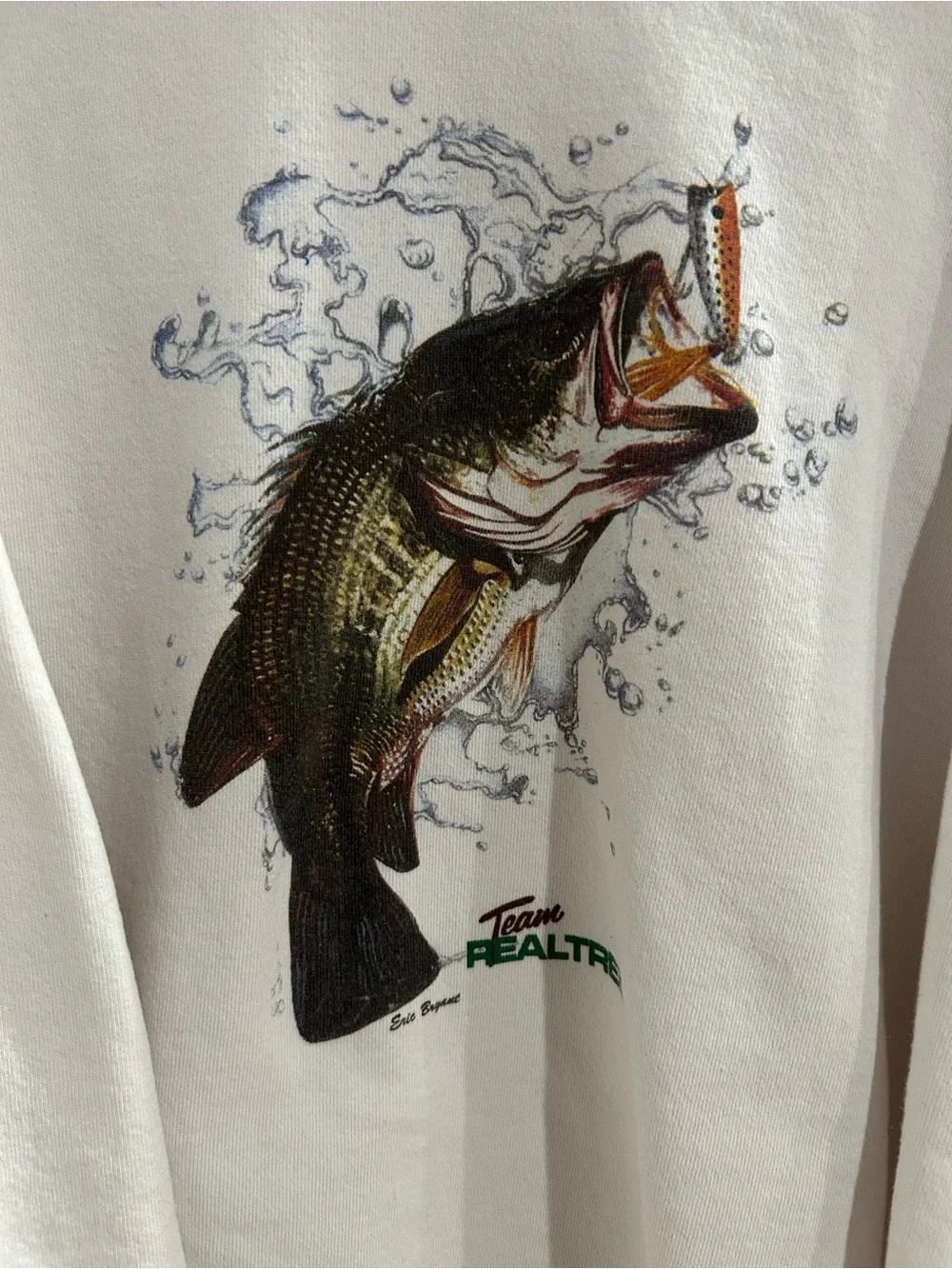 Realtree White Crewneck Sweatshirt with Bass Fishing Graphic